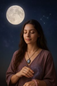 パワーストーンを浄化する女性の画像