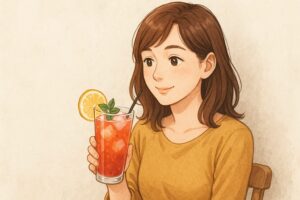 ノンアルコールカクテル(モクテル)を楽しむ女性