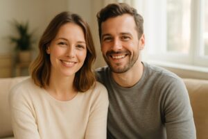 30〜40代の外国人夫婦が穏やかに微笑む