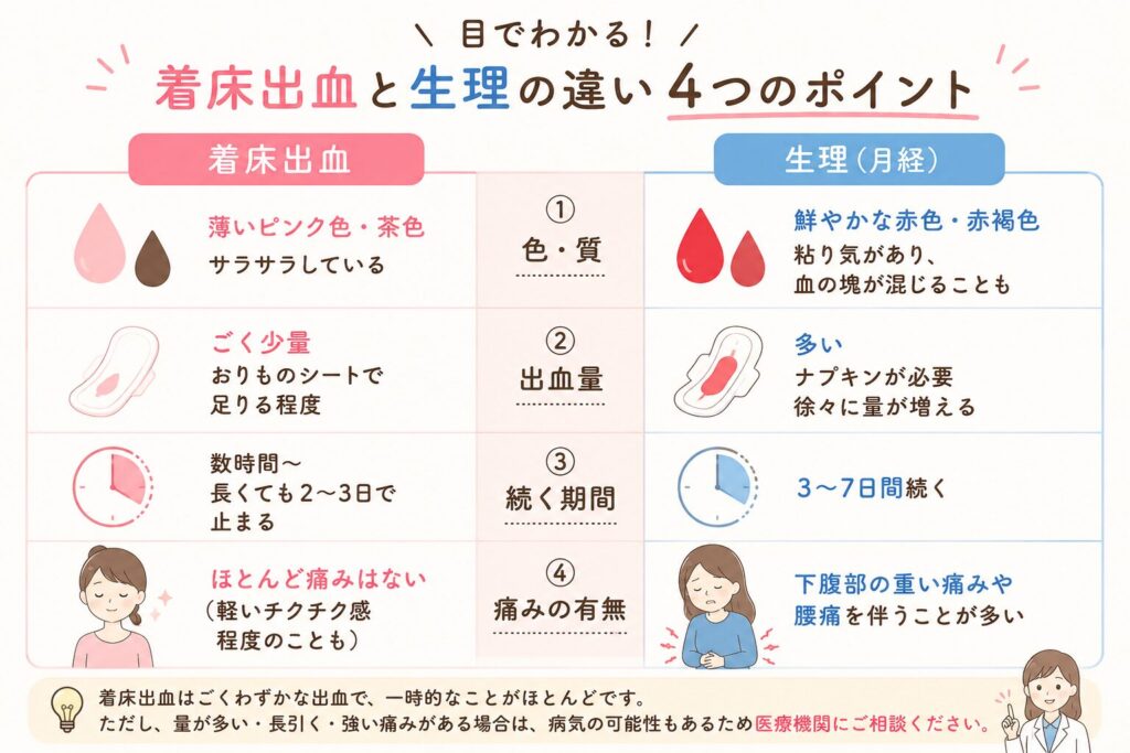 着床出血と生理の違い ポイント図解