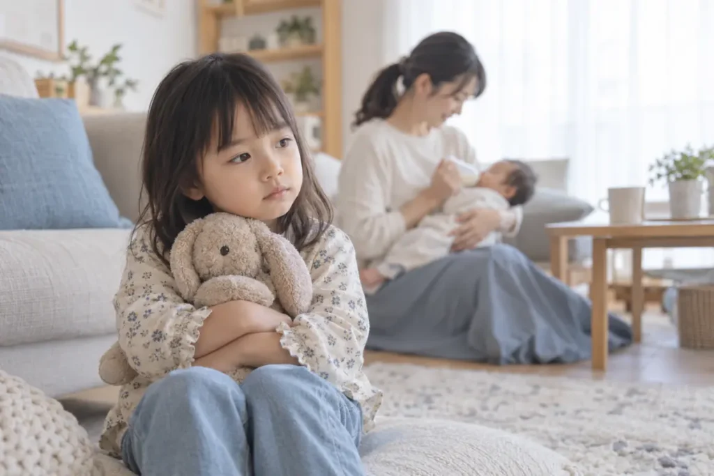 感情を抑え込んで元気のない子供の画像