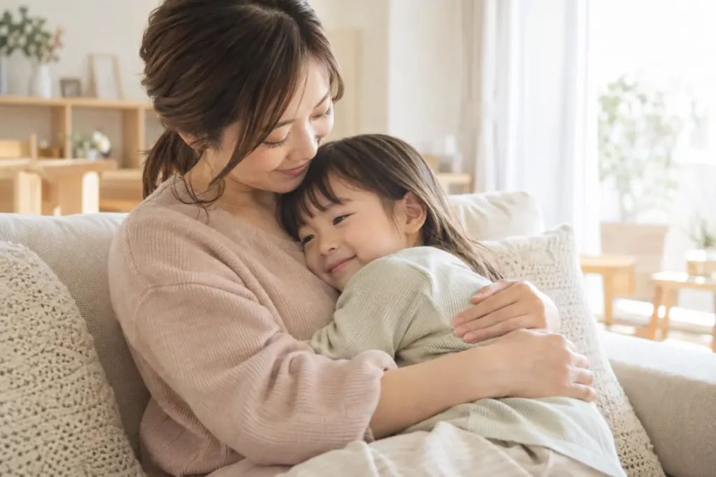 スキンシップする母子の画像